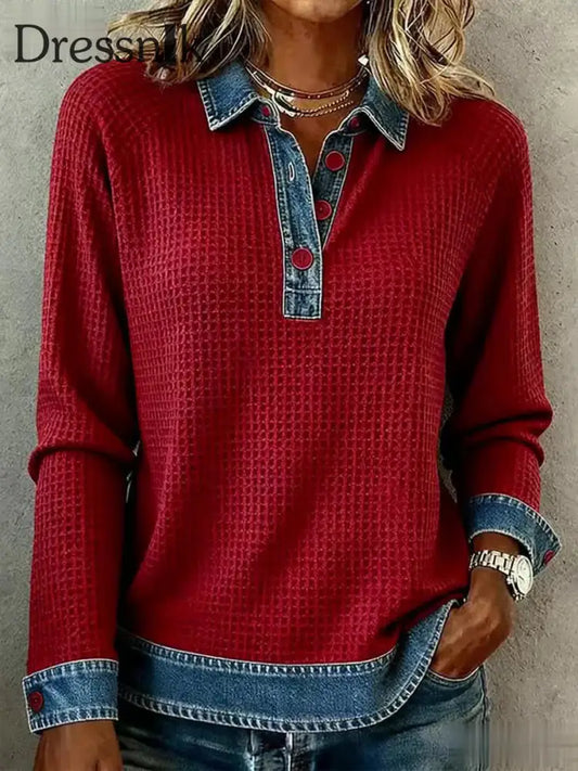 Einfaches Patchwork-Design für Damen gemütliches Top Rot / S