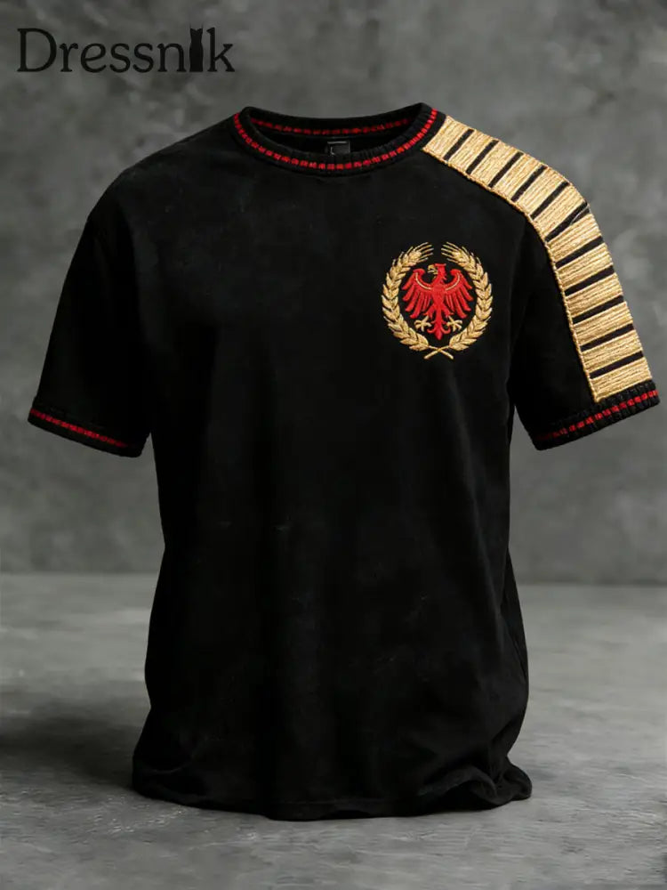 Elegantes schwarzes deutsches Adler-und Lorbeer-Emblem-T-Shirt für Männer mehrfarbig / S