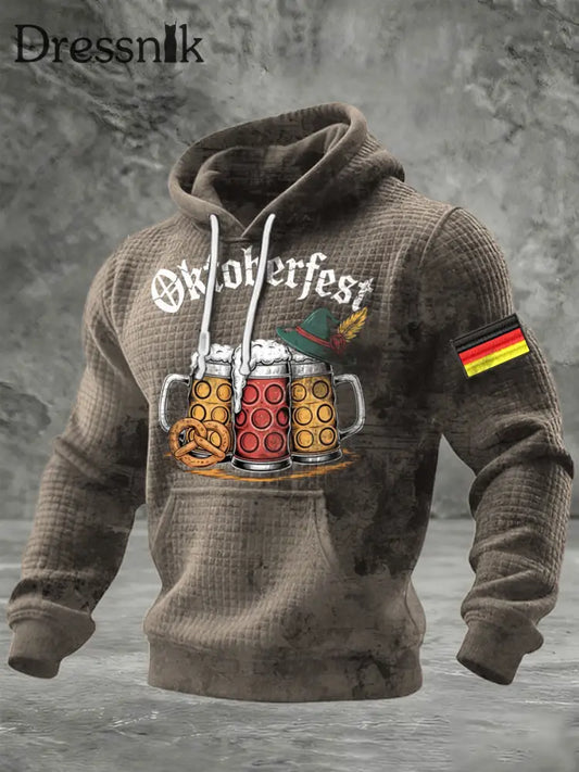Festlicher Oktoberfest-Bierkrug-Druck für Männer Waffel-Strick-Hoodie mehrfarbig / S