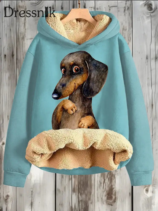 Fleece-Sweatshirt Mit Kapuze Niedlichem Hunde Druck