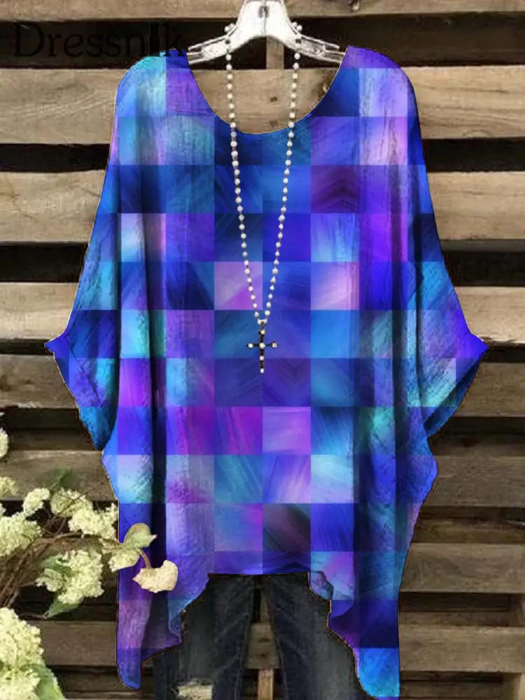 Frauen Abstrakte Farbe Mosaik Print Casual Top als bild / S