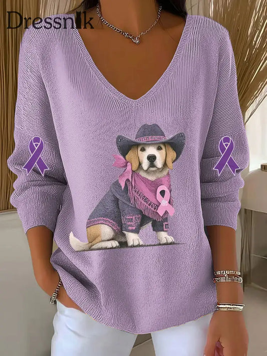Frauen Alzheimer Krankheit Hund Kunst Casual V Ausschnitt Top als bild / S