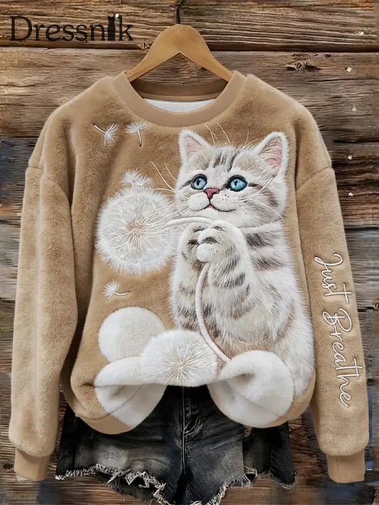 Frauen atmen einfach Fuzzy Cat & Löwenzahn Gemütliche Flanell Hoodie als bild / S