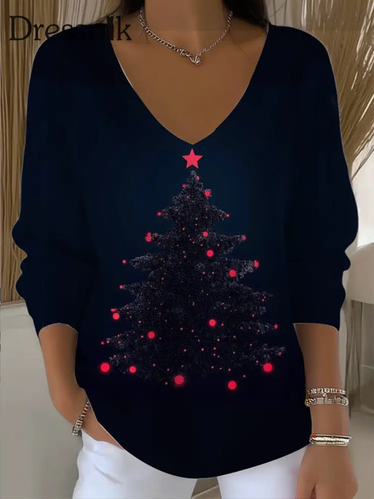 Frauen auffälliger roter Funkel-Pullover mit V-Ausschnitt mehrfarbig / S