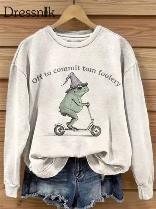 Frauen aus um Tom Foolery Frog Print Sweatshirt zu begehen als bild / S
