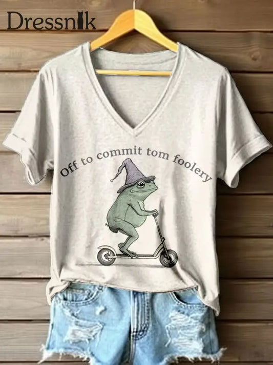 Frauen aus um Tom Foolery Frog Print V-Ausschnitt T-Shirt zu begehen als bild / S