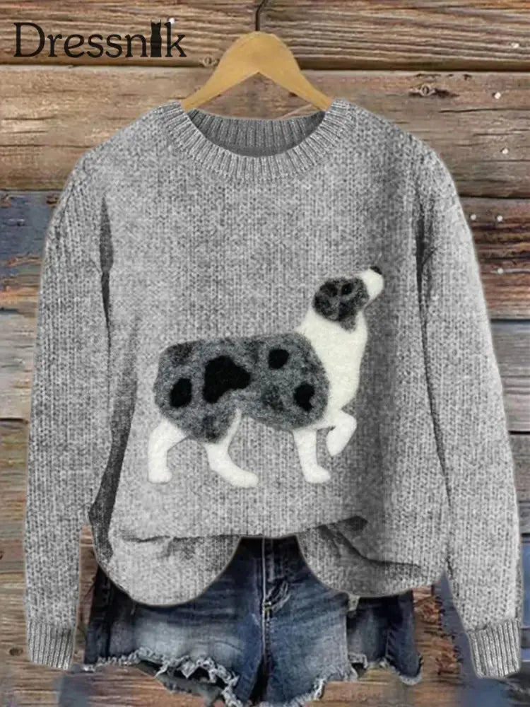 Frauen australischer Schäferhund Filz gemütlicher Strick pullover Grau / S