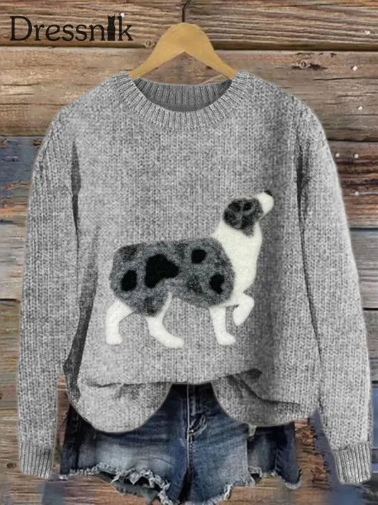Frauen australischer Schäferhund Filz gemütlicher Strick pullover Grau / S