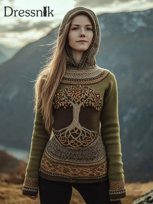 Frauen Baum des Lebens Muster Gemütlicher Strick Hoodie als bild / S