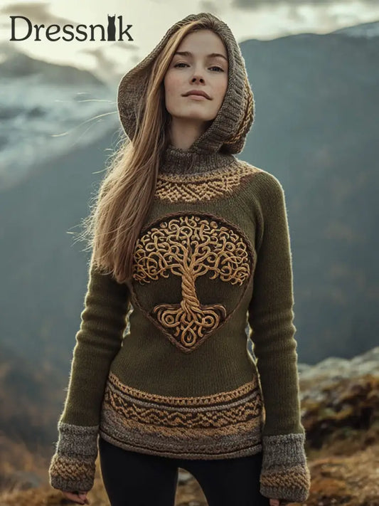 Frauen Baum des Lebens Muster Gemütlicher Strick Hoodie als bild / S