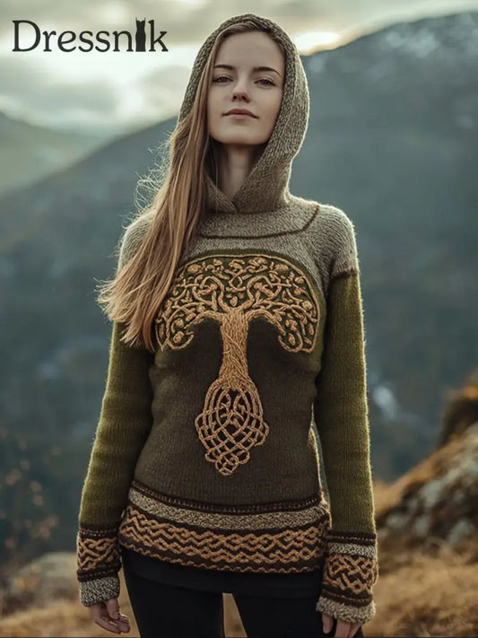 Frauen Baum des Lebens Muster Gemütlicher Strick Hoodie als bild / S