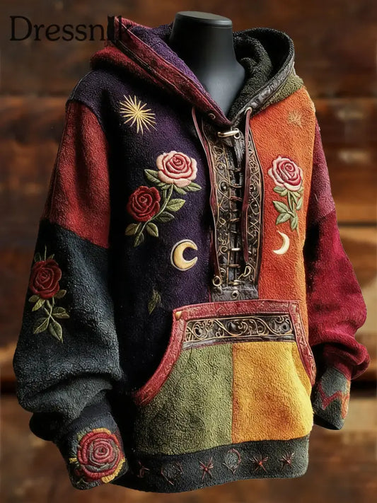 Frauen böhmischer Kapuzen pullover mit Blumen druck als bild / S