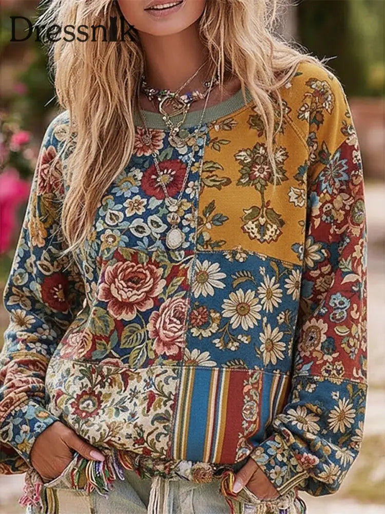 Frauen Bohemian Blumen druck Regular Sweatshirt als bild / S