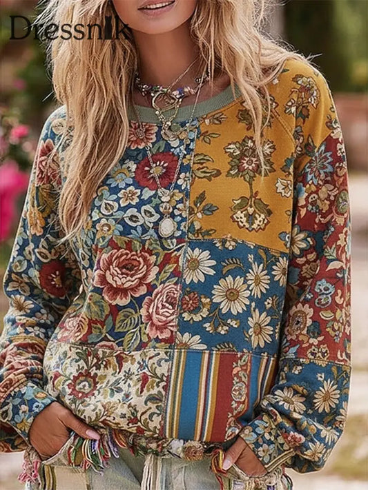 Frauen Bohemian Blumen druck Regular Sweatshirt als bild / S