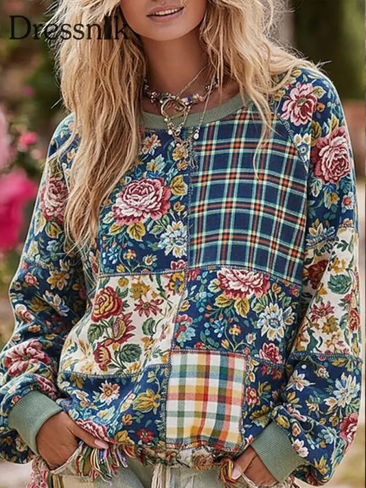 Frauen Bohemian Blumen druck Regular Sweatshirt als bild / S