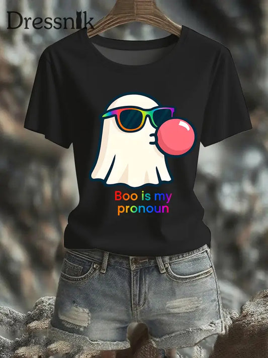 Frauen Boo ist mein Pronomen Kurzarm T-Shirt Schwarz / S
