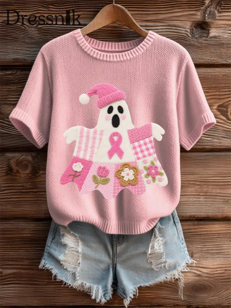 Frauen Brustkrebs Bewusstsein Print Casual T Shirt Hellrosa / S