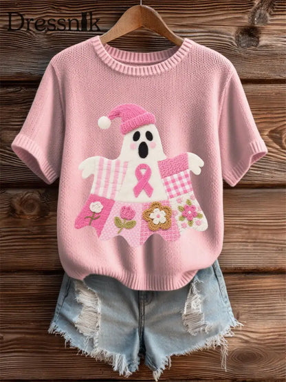 Frauen Brustkrebs Bewusstsein Print Casual T Shirt Hellrosa / S