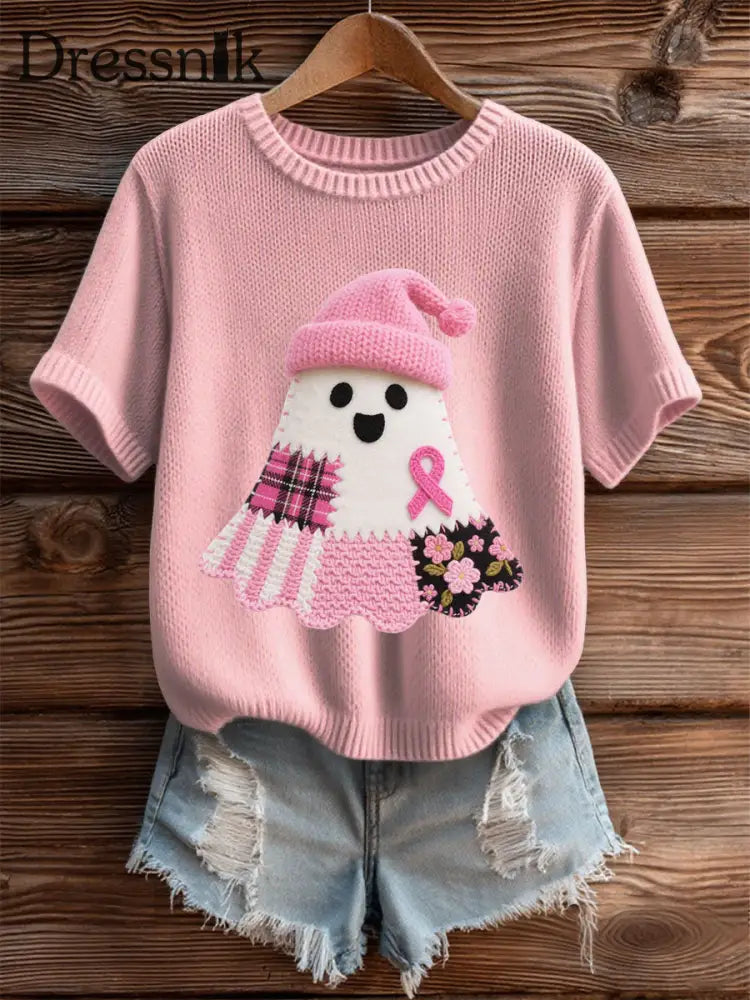 Frauen Brustkrebs Bewusstsein Print Casual T Shirt Hellrosa / S