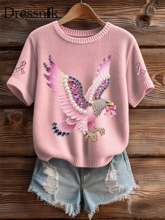 Frauen Brustkrebs Bewusstsein Print Casual T Shirt Hellrosa / S