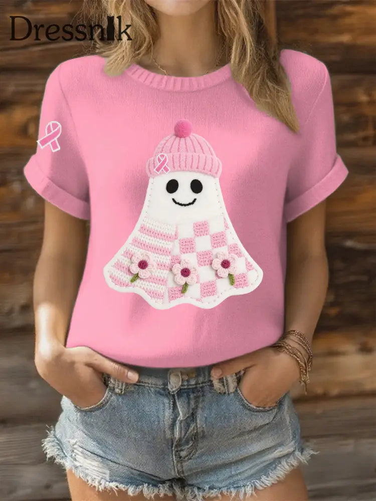 Frauen Brustkrebs Bewusstsein Print Casual T Shirt Rosa / S
