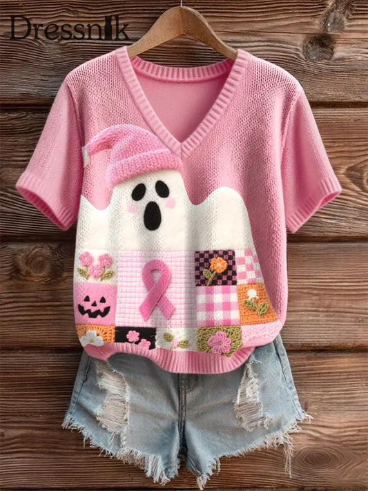 Frauen Brustkrebs Bewusstsein Print Casual T Shirt Rosa / S