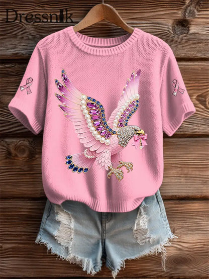 Frauen Brustkrebs Bewusstsein Print Casual T Shirt Rosa / S