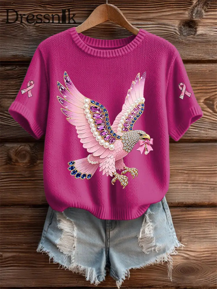 Frauen Brustkrebs Bewusstsein Print Casual T Shirt Rosenrot / S