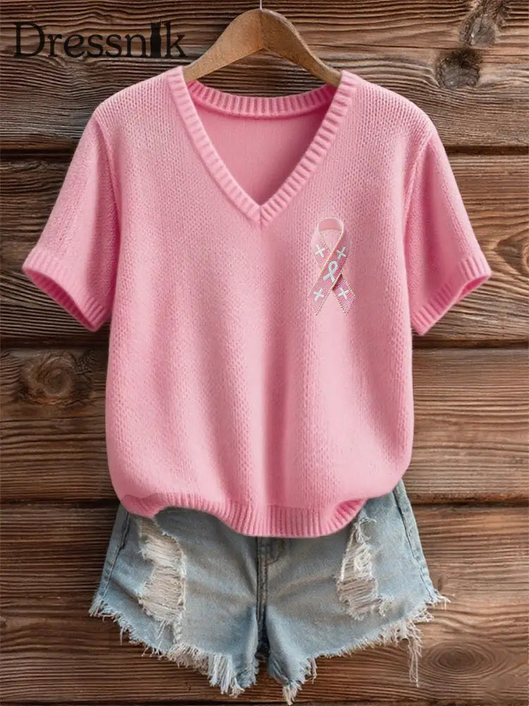 Frauen Brustkrebs Bewusstsein Rosa Band Kurzarm T Shirt Rosa / S