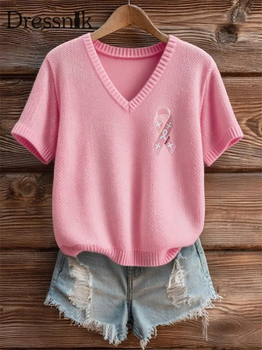 Frauen Brustkrebs Bewusstsein Rosa Band Kurzarm T Shirt Rosa / S