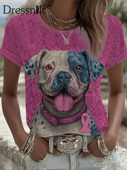 Frauen Brustkrebs Patchwork Hund Kunst Bedrucktes T Shirt als bild / S