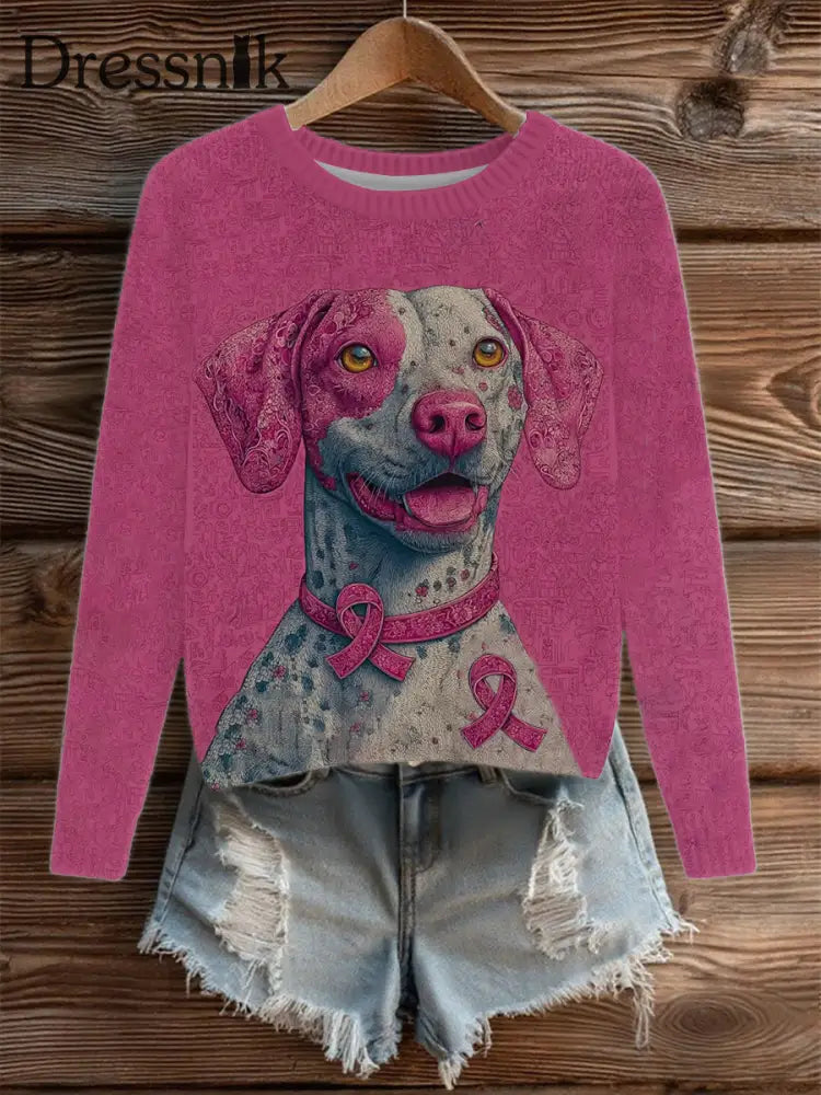 Frauen Brustkrebs Patchwork Hund Kunst gestrickte Pullover als bild / S