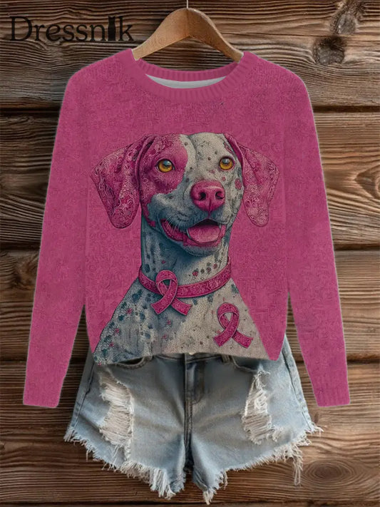 Frauen Brustkrebs Patchwork Hund Kunst gestrickte Pullover als bild / S