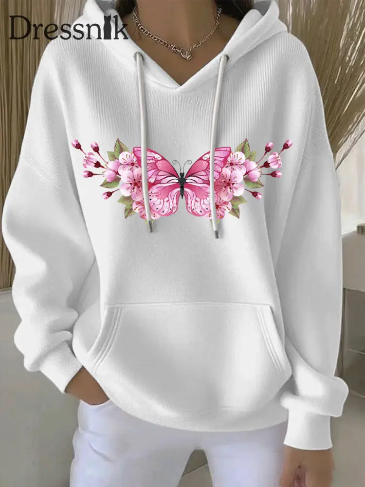 Frauen Brustkrebs Rosa Print Casual Hoodie Weiß / S