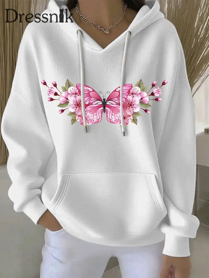 Frauen Brustkrebs Rosa Print Casual Hoodie Weiß / S