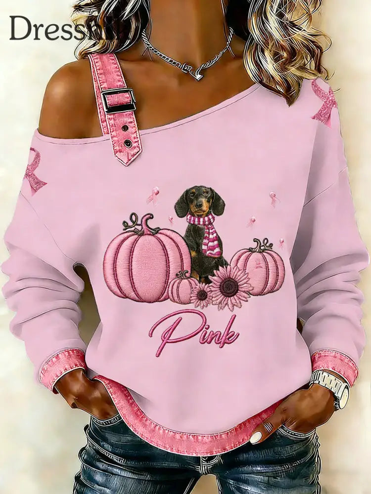 Frauen-Brustkrebs-Tier bedruckte Schulter-Hosenträger-Freizeit pullover Rosa / S