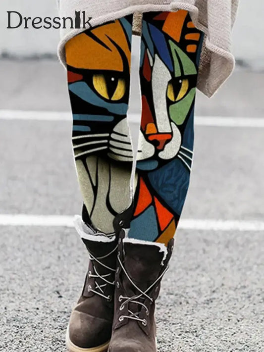 Frauen Bunte Katze Kunstdruck Mode Leggings