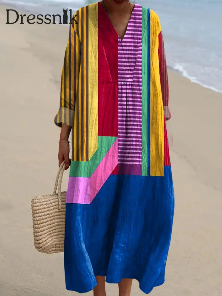 Frauen buntes geometrisches abstraktes Kunstdruck kleid bunt / S