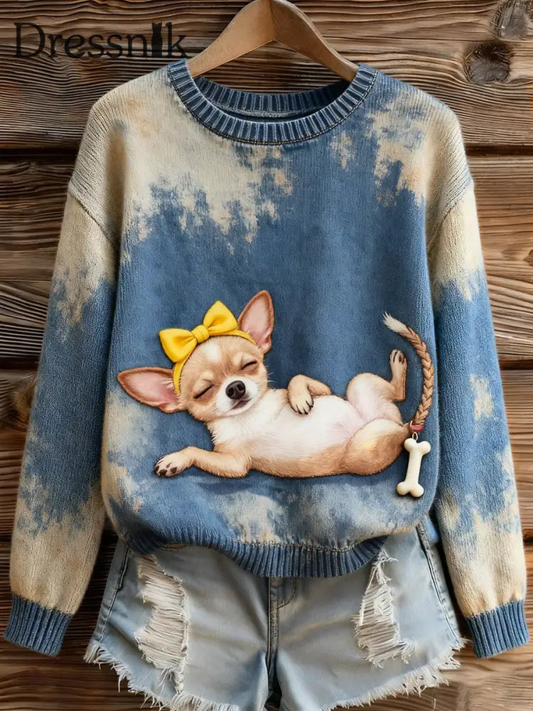 Frauen Chihuahua Hund Schlafende Oberteile blau / S
