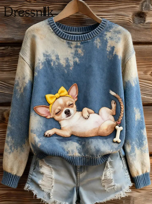 Frauen Chihuahua Hund Schlafende Oberteile blau / S