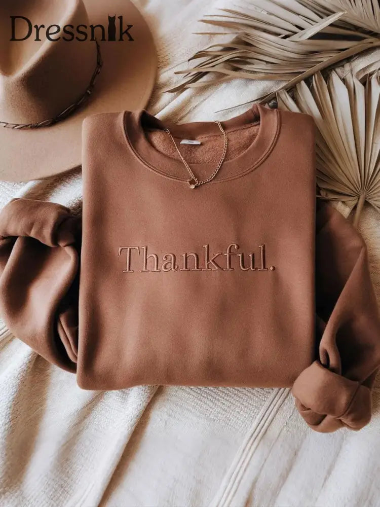 Frauen dankbar Druck regelmäßige Sweatshirt Rot-Braun / S