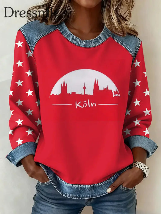 Frauen Deutschland Köln Karneval Muster Patchwork Kunst Sweatshirt als bild / S