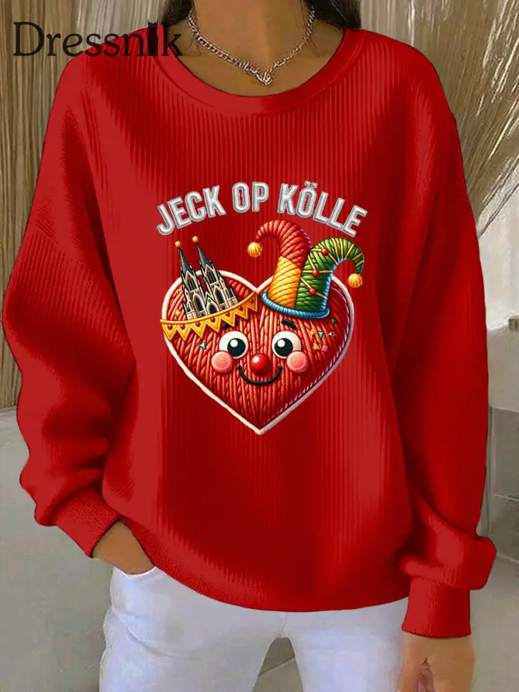 Frauen Deutschland Köln Karneval Print Casual Sweatshirt Rot / S
