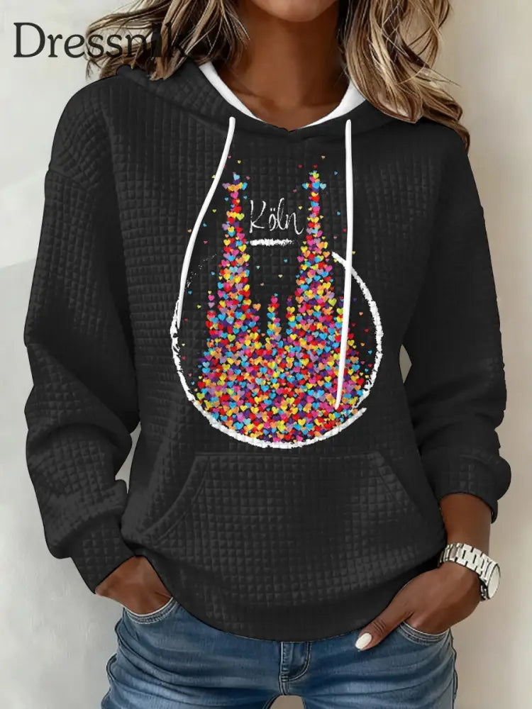 Frauen Deutschland Köln Karneval Print Großformat iges Sweatshirt mit Kapuze Schwarz / S