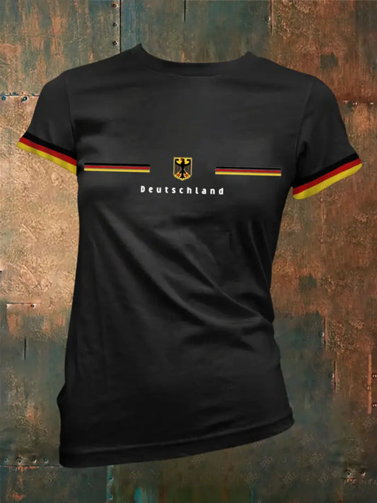 Frauen Deutschland Print Kurzarm T-Shirt Schwarz / S
