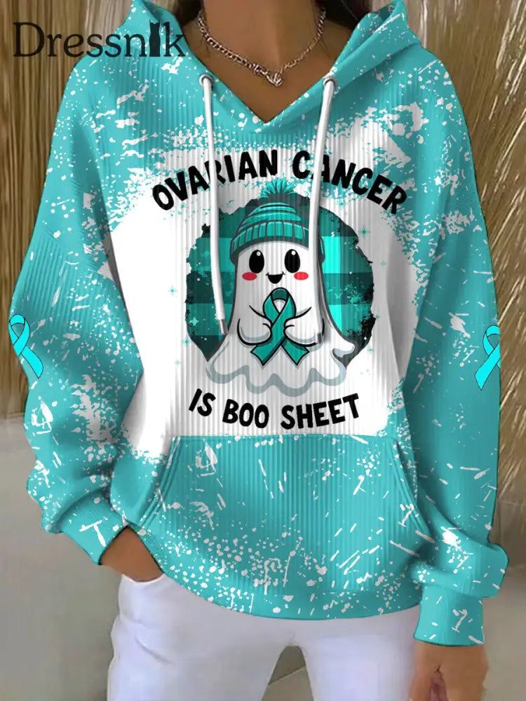 Frauen Eierstock krebs ist Boo Sheet Halloween Ghost Teal Ribbon Eierstock krebs Bewusstsein Hoodie