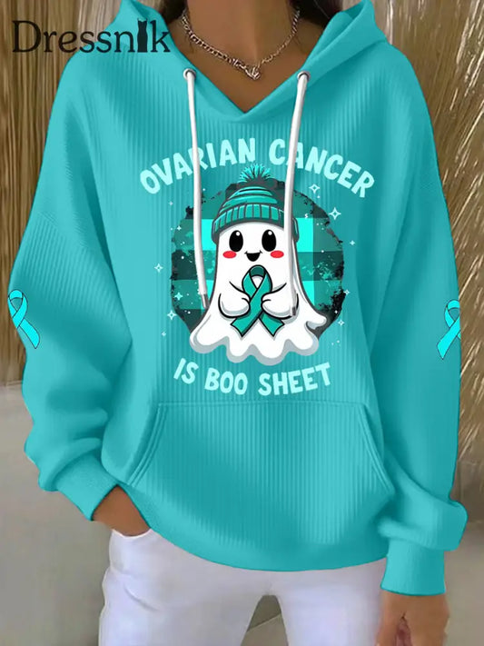 Frauen Eierstock krebs ist Boo Sheet Halloween Ghost Teal Ribbon Eierstock krebs Bewusstsein Hoodie Blau-Grün / S