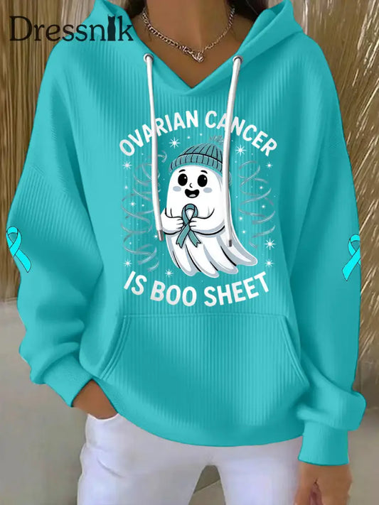 Frauen Eierstock krebs ist Boo Sheet Halloween Ghost Teal Ribbon Eierstock krebs Bewusstsein Hoodie Blau-Grün / S