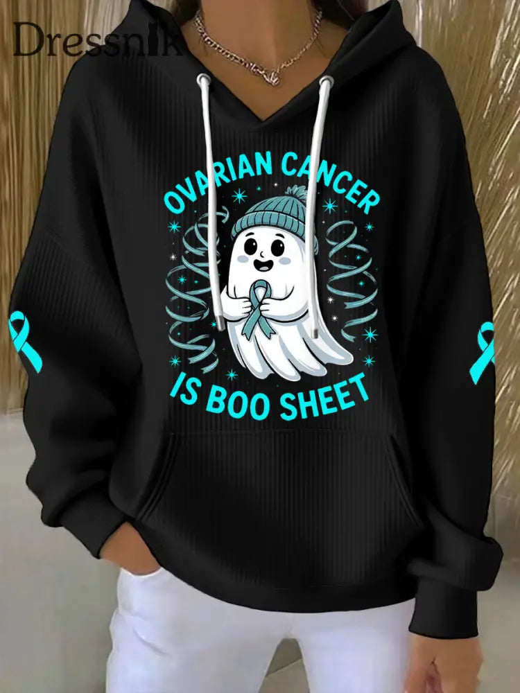 Frauen Eierstock krebs ist Boo Sheet Halloween Ghost Teal Ribbon Eierstock krebs Bewusstsein Hoodie Schwarz / S