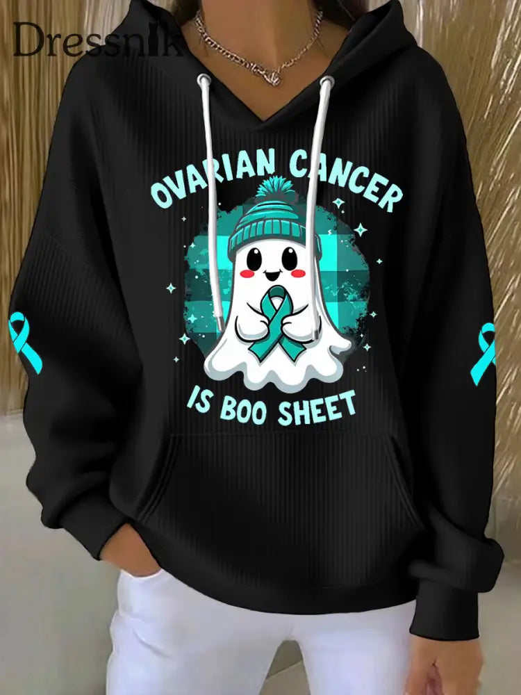 Frauen Eierstock krebs ist Boo Sheet Halloween Ghost Teal Ribbon Eierstock krebs Bewusstsein Hoodie Schwarz / S